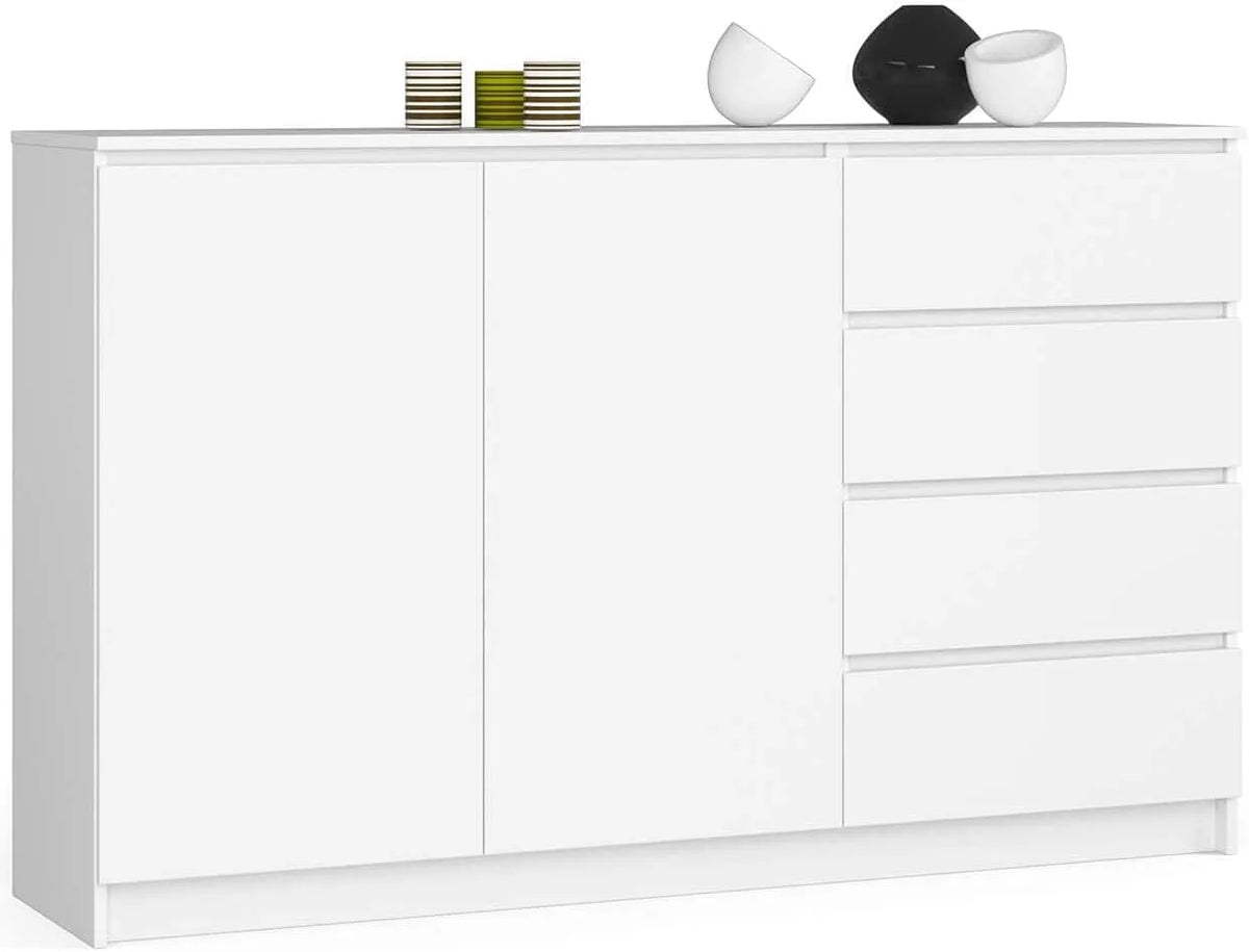 Komoda, AKORD, 4 szuflady, 2 drzwi, płyta MDF, kolor biały, do salonu i do sypialni