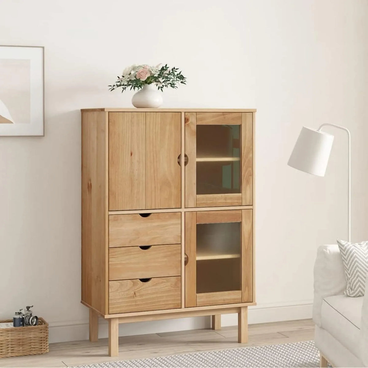 Komoda, 85 x 43 x 125 cm, drewno sosnowe i lite drewno, do salonu
