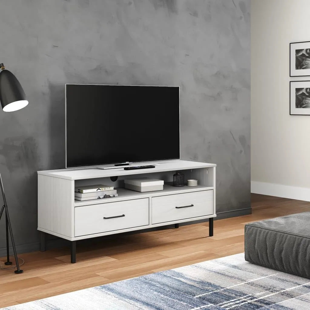 Szafka RTV, Oslo, 2 szuflady, metal, kolor biały, do salonu