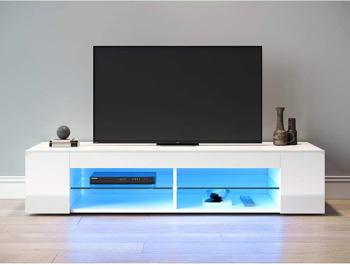 Szafka RTV, SONNI Niska, 135 x 39 x 30 cm, z oświetleniem, kolor biały