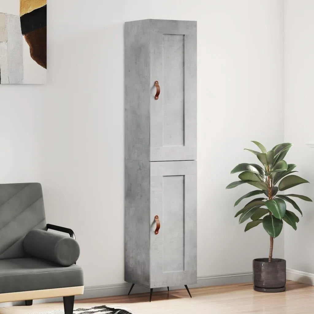 Nowoczesny bufet wysoki, 34,5 x 34 x 180 cm, montaż ścienny, beton, kolor szary, do salonu i do jadalni