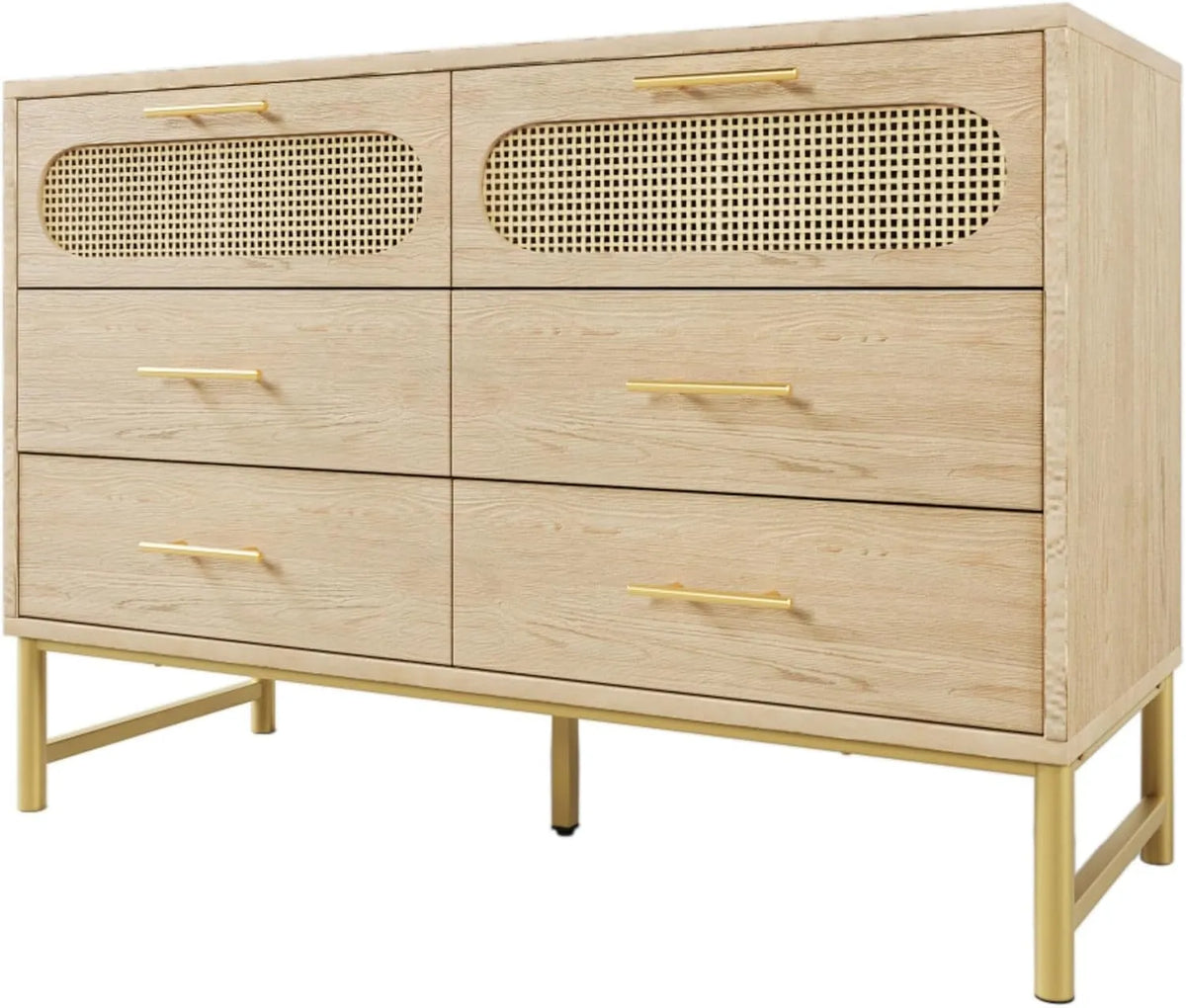 Komoda, Rattan, 6 szuflad, metal i rattan, do salonu i do sypialni