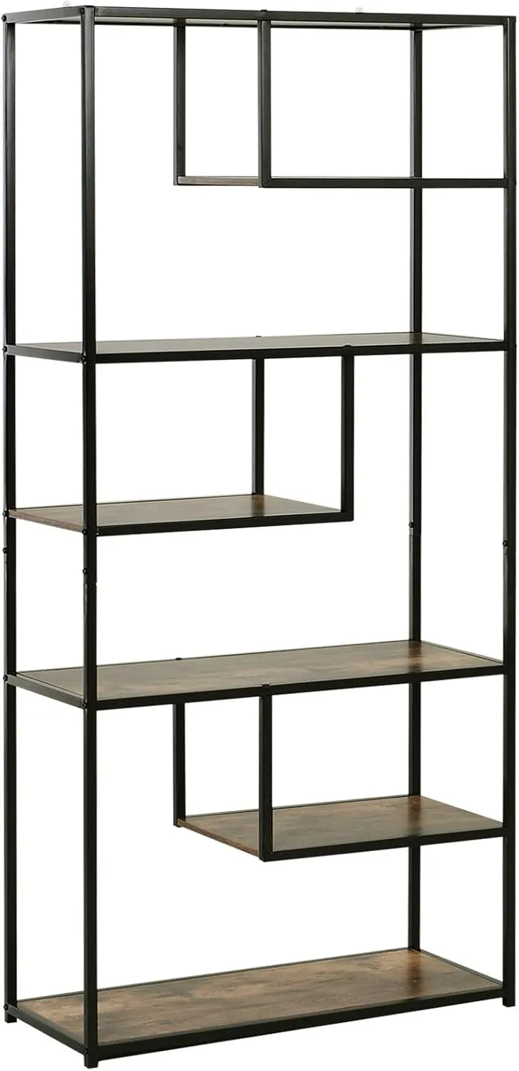 Regał na książki, 82 x 33,5 x 175 cm, stal, kolor czarny/brązowy, do salonu i do biura