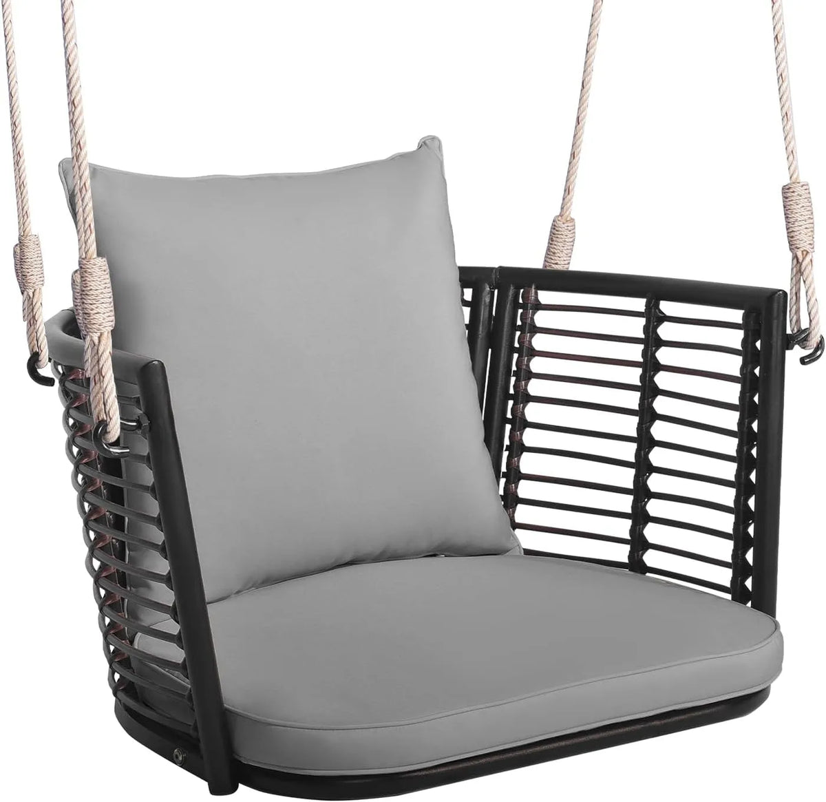 Fotel wiszący, metal i rattan, kolor szary, do ogrodu