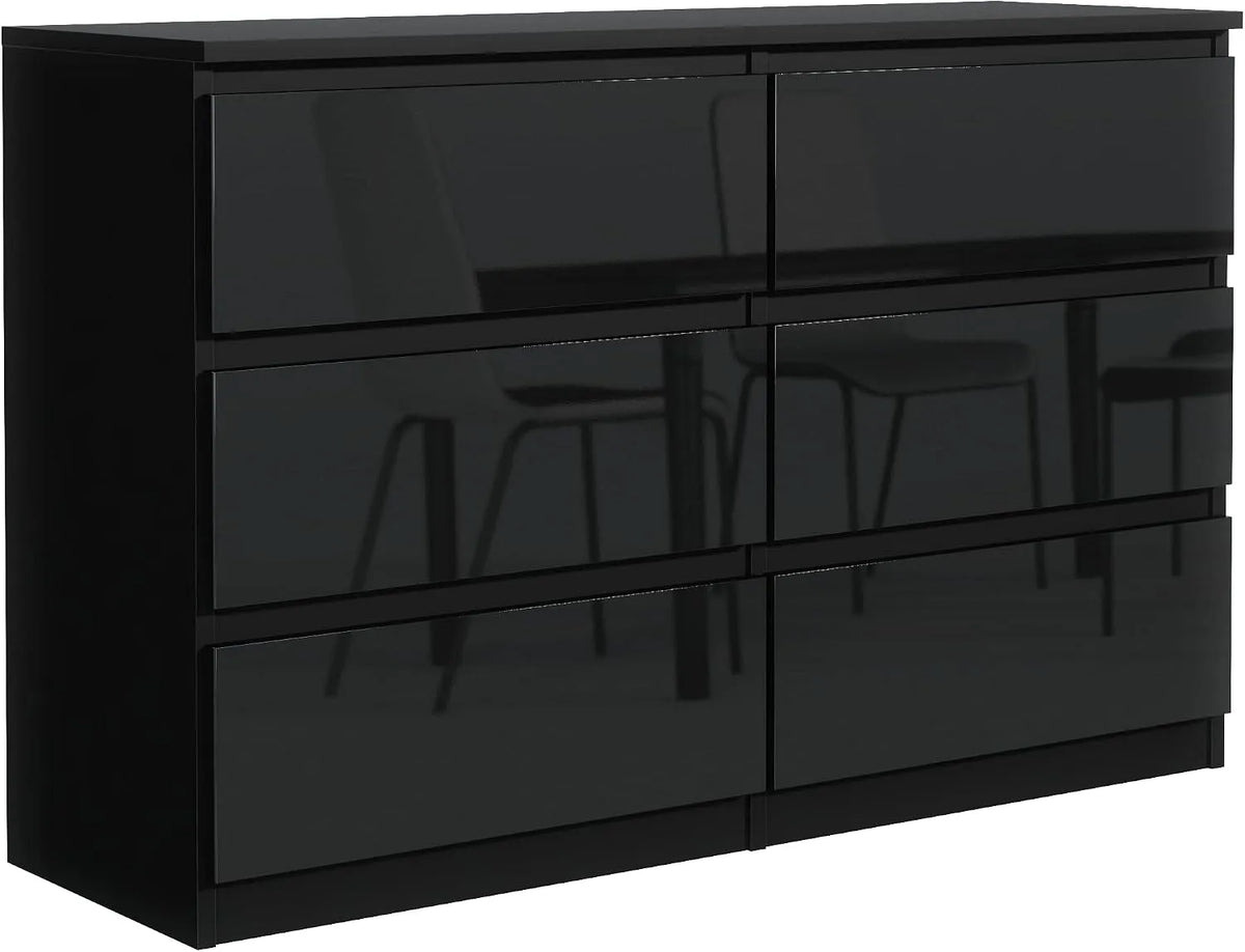 Komoda, 138,5x78,5x39 cm, 6 szuflad, kolor czarny, do salonu i do sypialni