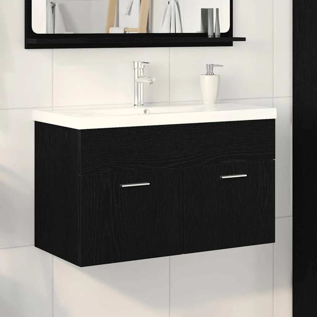 Szafka łazienkowa, 80 x 38,5 x 46 cm, materiał drewnopochodny i stal, kolor czarny, do łazienki