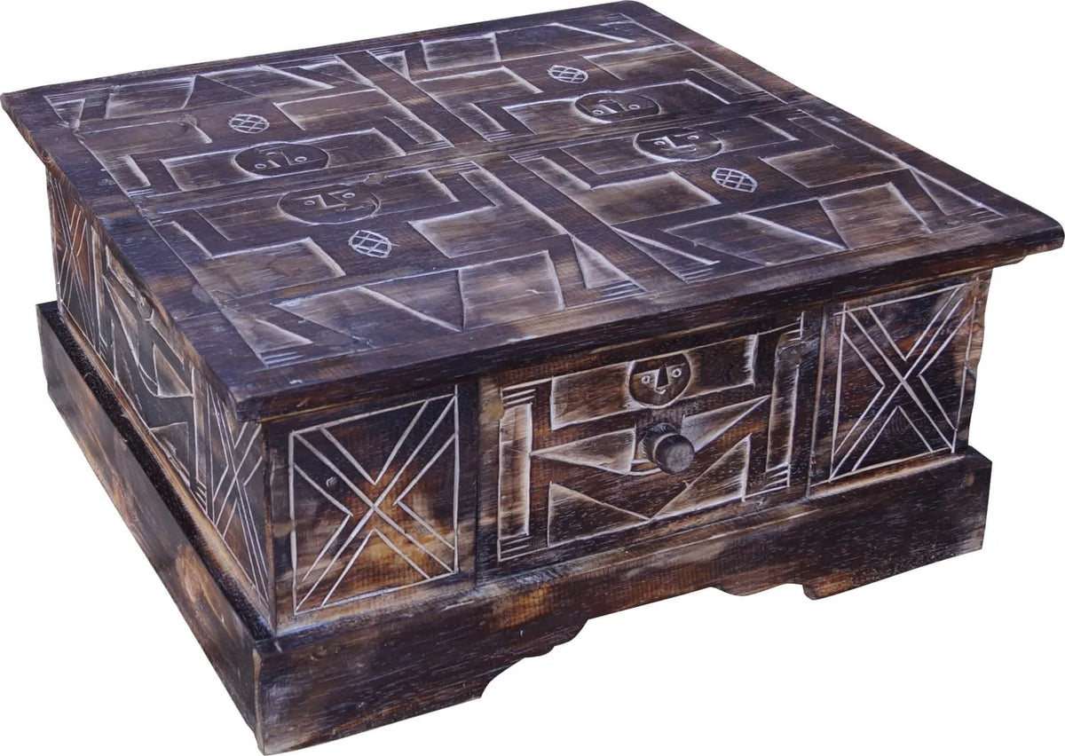 Stolik kawowy, GURU SHOP Ręcznie rzeźbiony, 27 x 60 x 60 cm, kolor brązowy