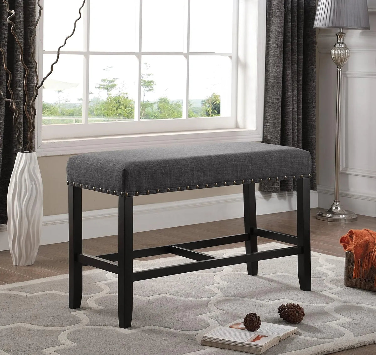 Ławka, Roundhill Furniture Biony, tkanina, kolor szary, do jadalni