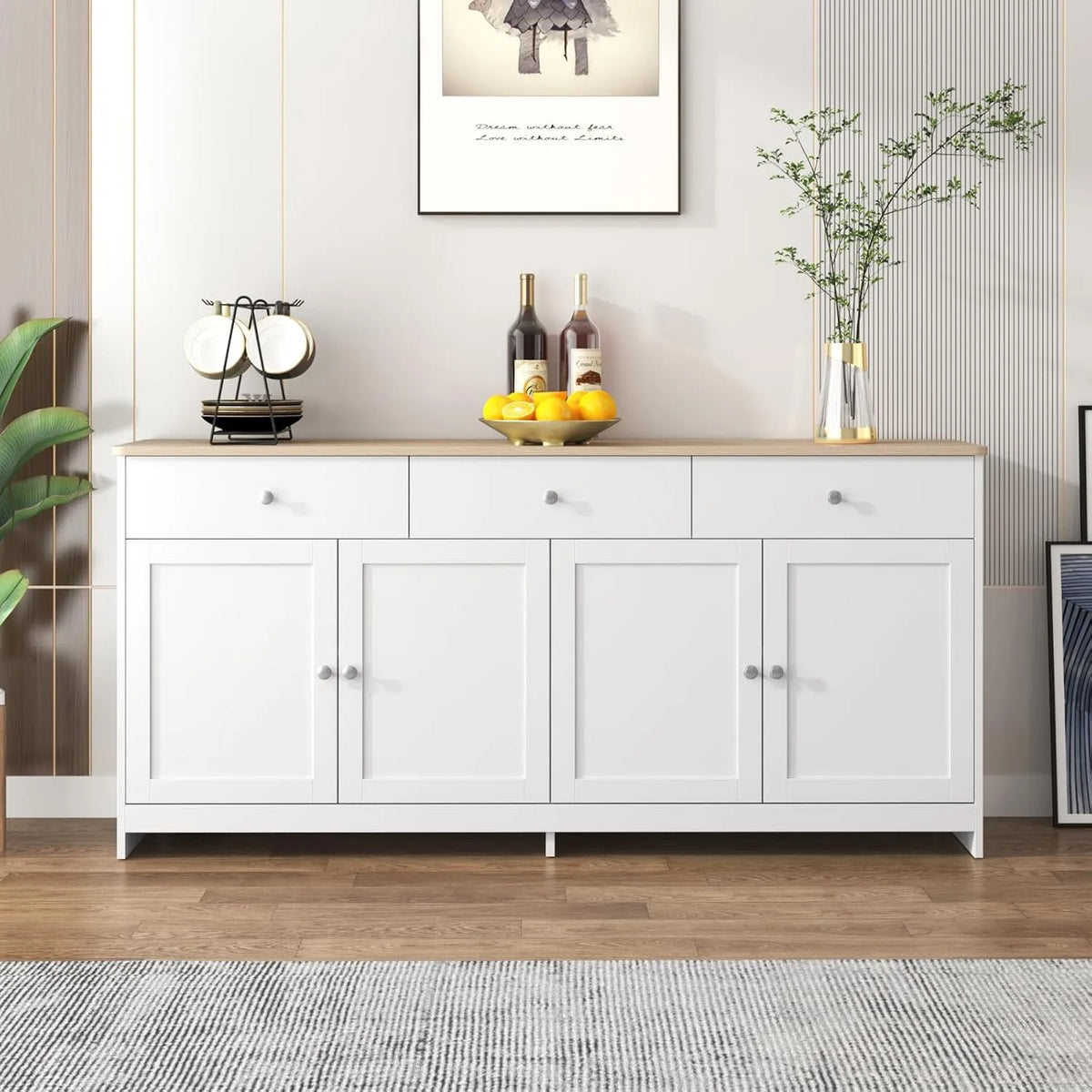 Komoda, 160 x 37 x 75 cm, 3 szuflady, 4 drzwi, kolor biały, do salonu i do sypialni
