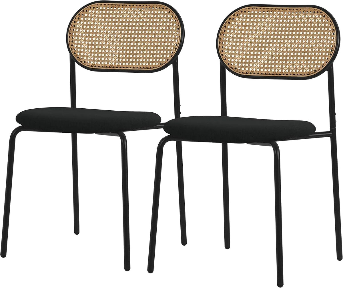 Zestaw 2 krzeseł do jadalni, tapicerowane, metal i rattan, do jadalni i do kuchni