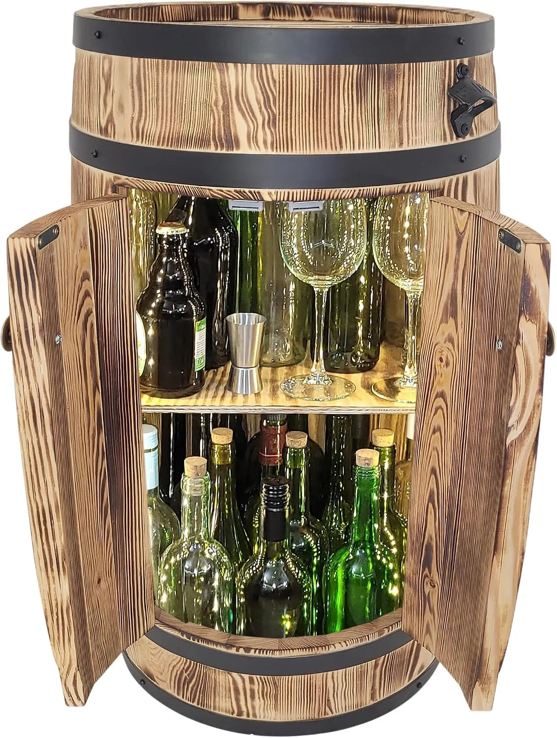 Lampa, weeco Barek domowy z drewna z, 80 x 50 cm, 2 półki, z oświetleniem